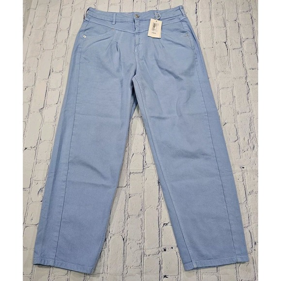 Ted Baker Zandin Barrel Leg Jeans Front Yoke Pleated Light Wash Blue WOMENS 32